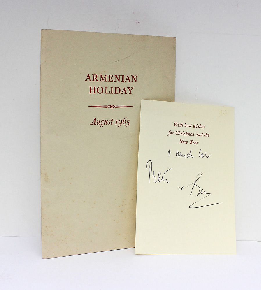 Armenian Holiday, August 1965 - compliment slip to Gladys Parr signed by Peter &amp; Ben loosely inserted. (Peter Pears, Benjamin Britten)