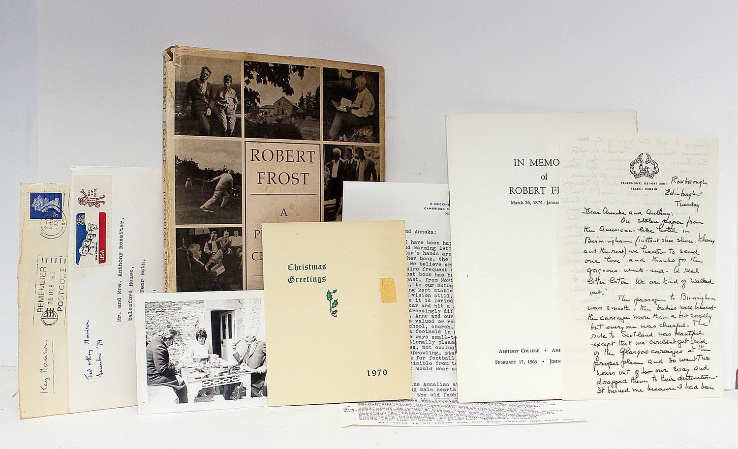 A Pictorial Chronicle -  Includes a Robert Frost Order of Service, a photograph and two letters. From the library of  Artist Anthony Rossiter and friend of Robert Frost. - Kathleen Morrison SIGNED