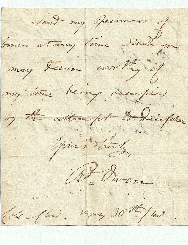 An Original Handwritten Letter Signed by Palaeontologist Sir Richard Owen Concerning Bones.