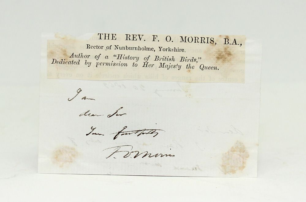 An Original Rare Part Letter Handwritten by Anglo-Irish clergyman and Oornithologist Francis Orpen Morris