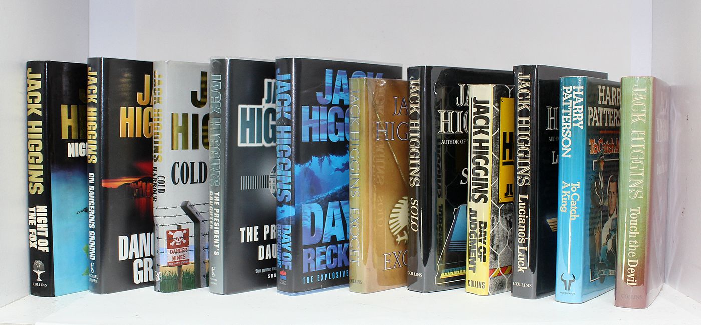 Eleven 1st Editions signed and Inscribed by Jack Higgins. Includes following books Cold Harbour, On Dangerous Ground, Day of Judgment, To Catch a King, Exocet. Touch the Devil, Solo, Luciano&#39;s Luck.