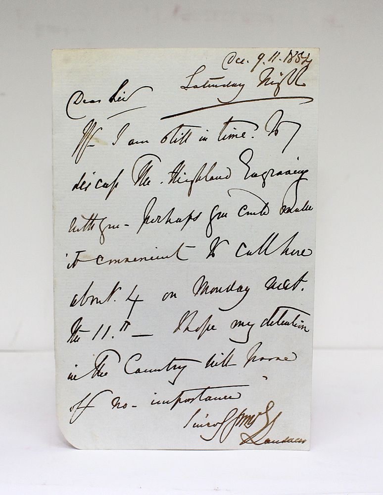 An Original Handwritten Letter Signed by Artist Sir Edwin Henry Landseer