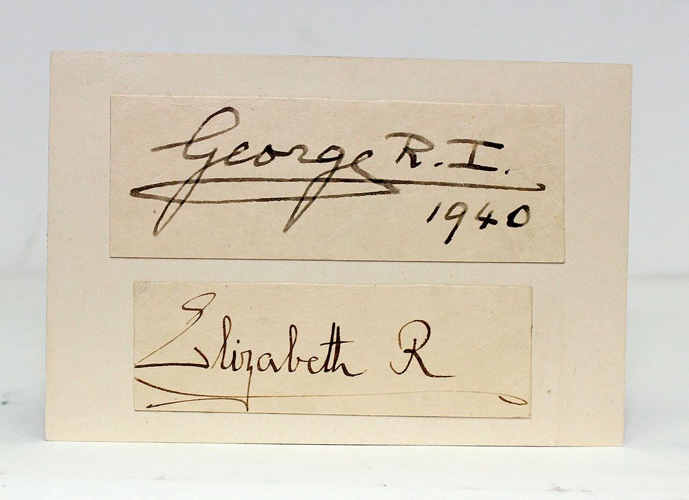 Two Original ink signatures of King George VI and His Wife Elizabeth the Queen Mother