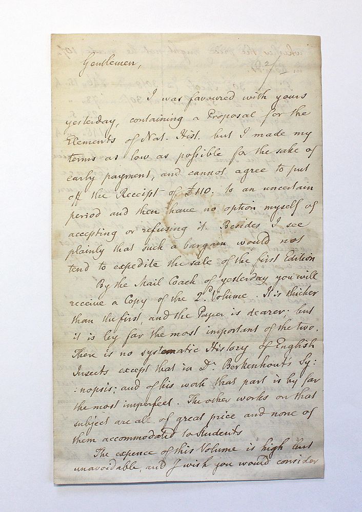 An Original Handwritten and Signed Letter with a Reply from Author Charles Stewart to Publishers Cadell and Davis with regards to his publication ‘Elements of Natural History.