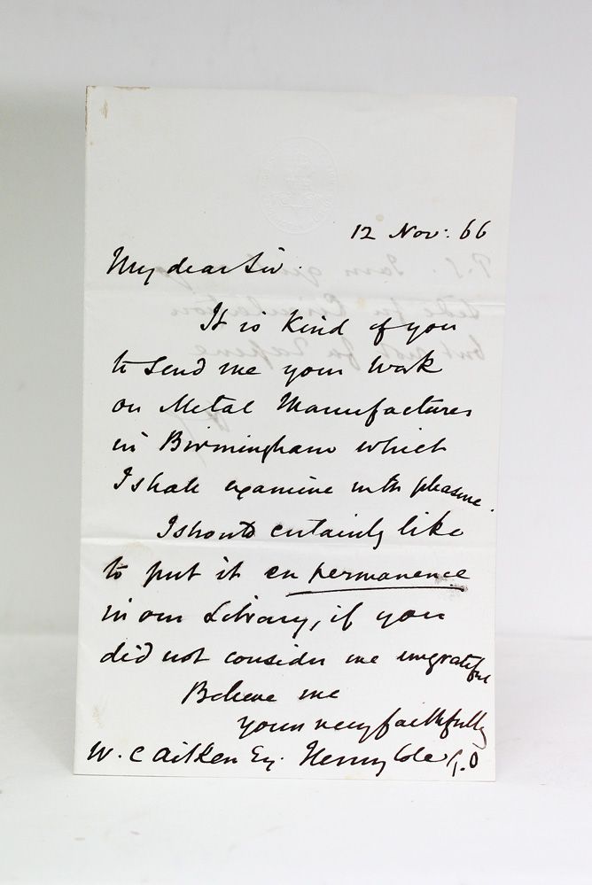 An Original Handwritten and Signed Letter by Christmas Card Inventor Sir Henry Cole