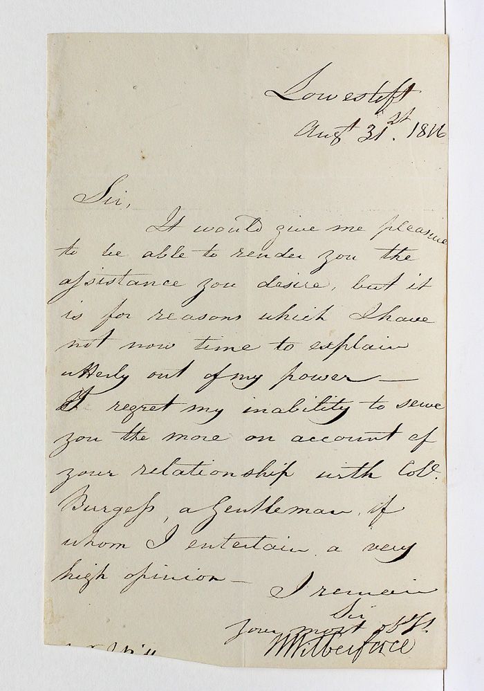 An Original Handwritten and Signed Letter by British politician, philanthropist, and a Leader of the Movement to Abolish the Slave Trade William Wilberforce