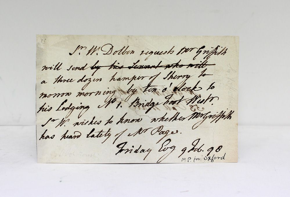 An Original Handwritten and Signed Letter by Slavery Abolitionist Sir William Dolben, 3rd Baronet