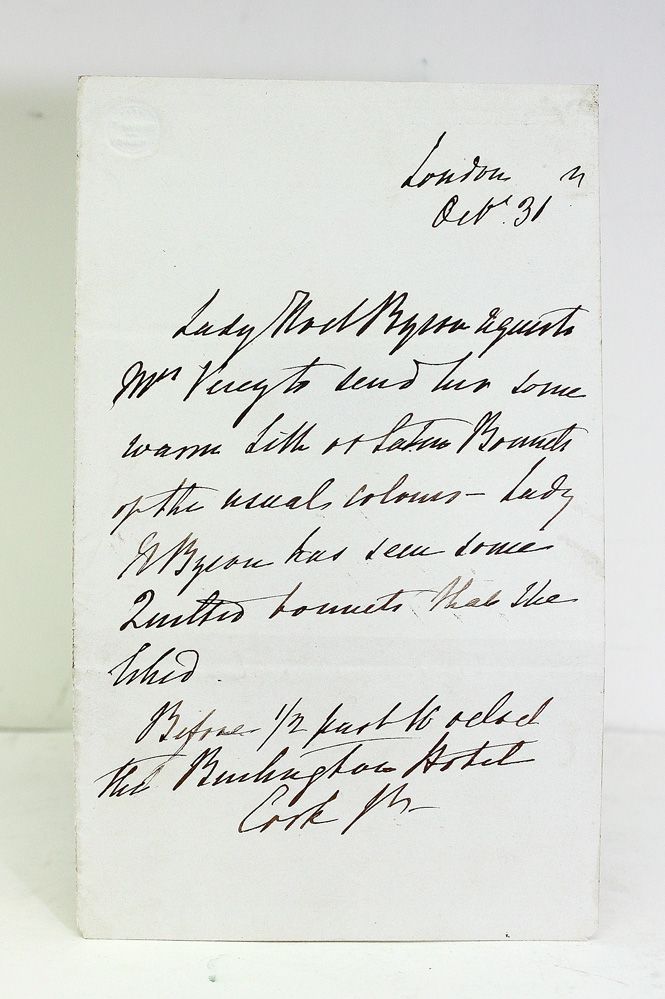 An Original Written and Signed Letter from Ireland by Anne Isabella Noel Byron, 11th Baroness Wentworth