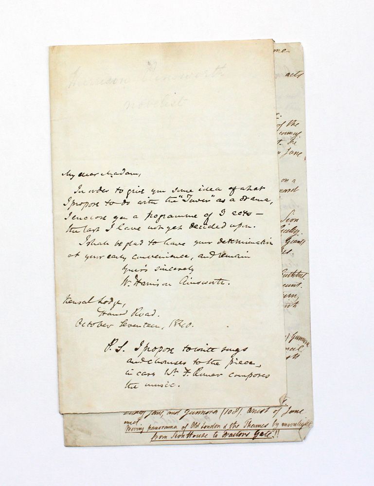 An Original Handwritten and Signed Letter and Part Manuscript of his novel “The Tower of London by English Writer William Harrison Ainsworth