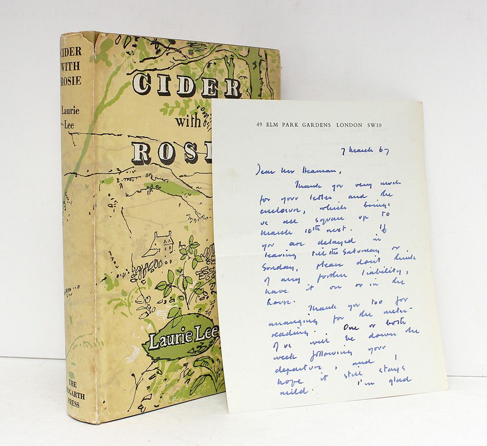 Cider with Rosie - Also includes a letter from 1967 which is signed and handwritten by the author - Laurie Lee SIGNED