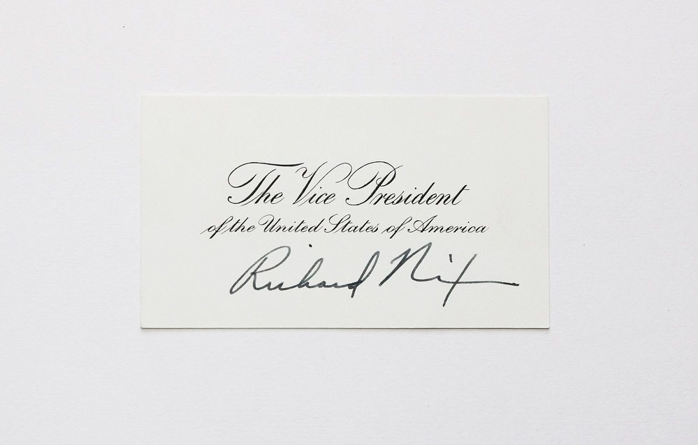 An Original Signed Vice President calling card by the future 37th President of the United States Richard Nixon.