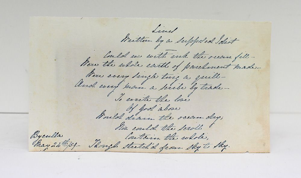 An Original Handwritten Poem in the hand of reformer and proponent of female Indian education Manockjee Cursetjee