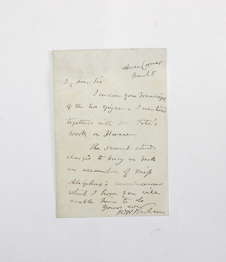 A Rare Original Handwritten and Signed Letter by Writer of Ingoldsby Legends Richard Harris Barham
