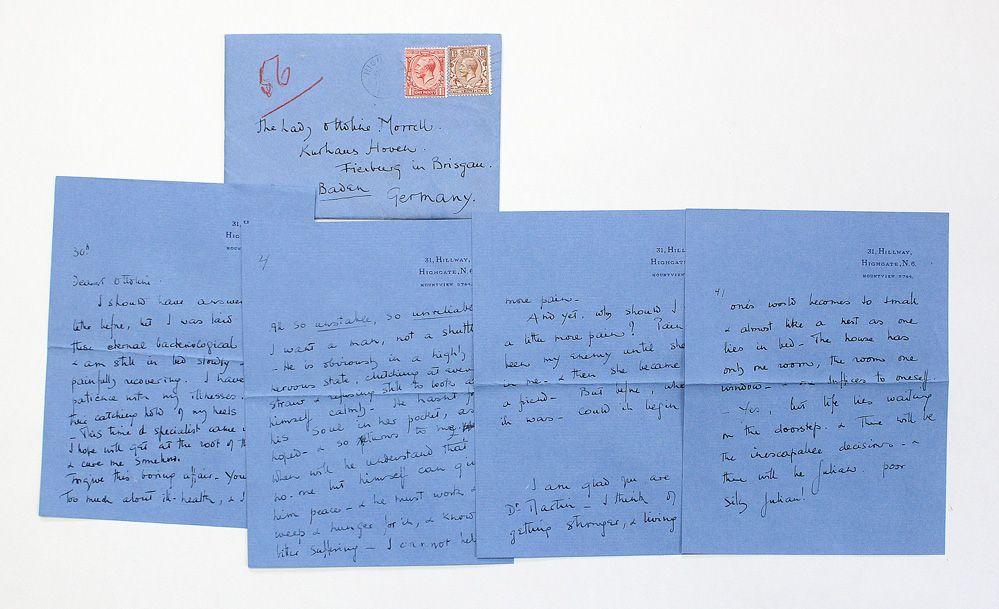 A Wonderful Original Handwritten Signed Eight-Sided Letter and Envelope from Juliette Huxley to Ottoline Morrell discussing her Relationship with her husband Sir Julian Huxley