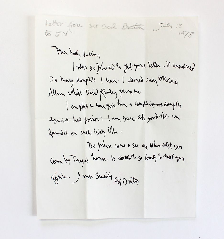An Original Handwritten and Signed Letter from Cecil Beaton to the daughter of Ottoline Morrell Julian Morrell.