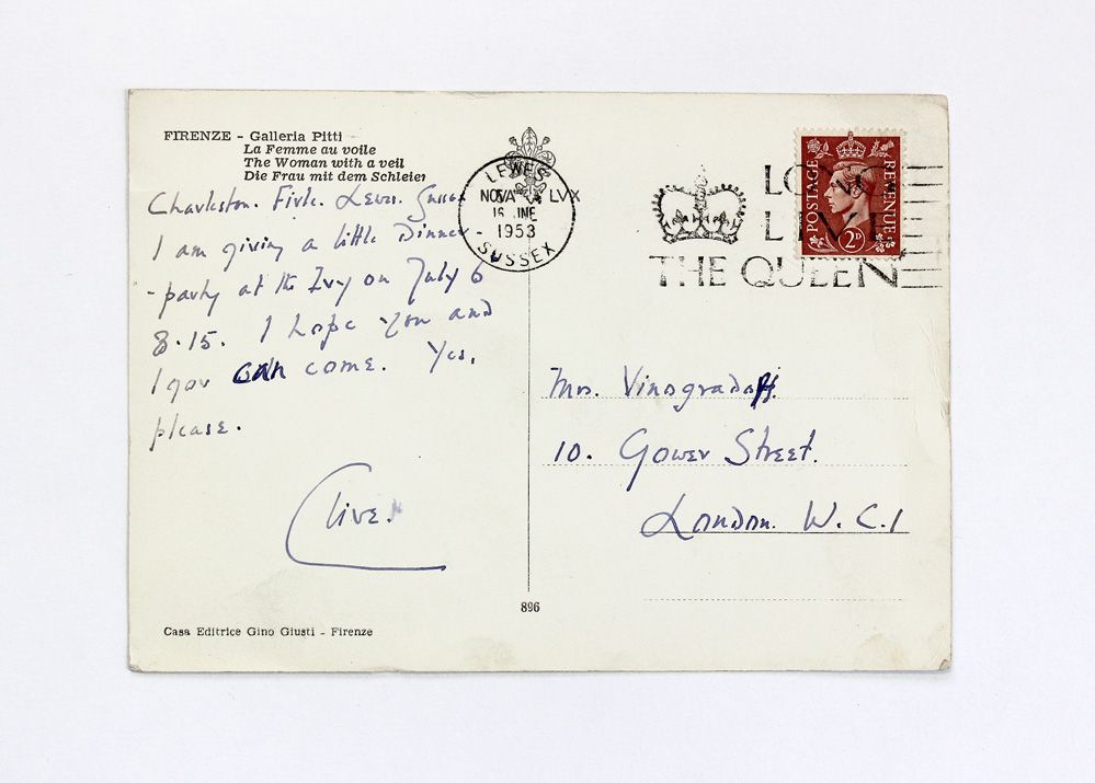 An Original Handwritten and Signed Postcard from Bloomsbury Art Critic Clive Bell to the daughter of Ottoline Morrell Julian Morrell.