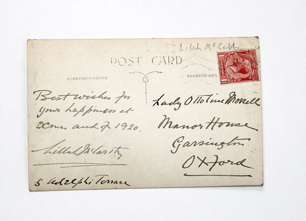 An Original Handwritten and Signed Postcard from Actress Lillah McCarthy to Ottoline Morrell.