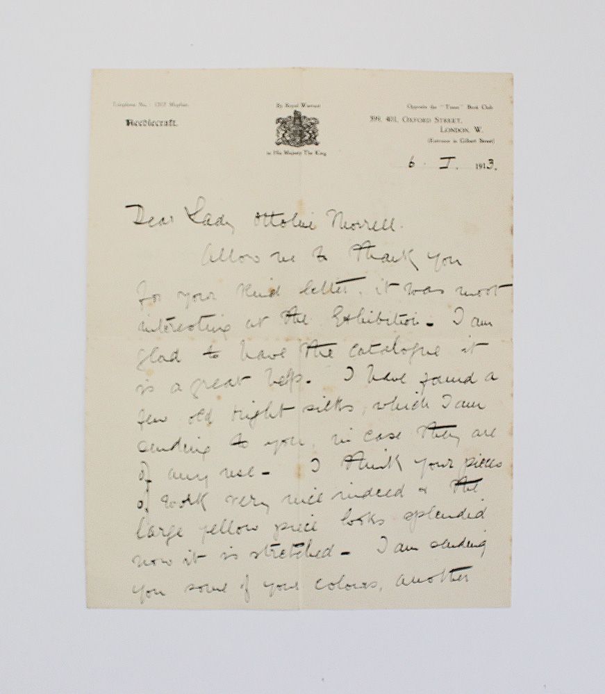 An Original Handwritten and Signed Letter from Needlework Writer and Expert Mary Symonds to Ottoline Morrell