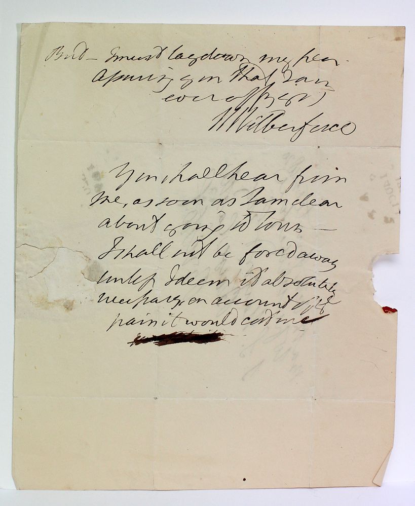 An Original Handwritten and Signed Part Letter by British politician, philanthropist, and a Leader of the Movement to Abolish the Slave Trade William Wilberforce to His Close Friend John S Harvard