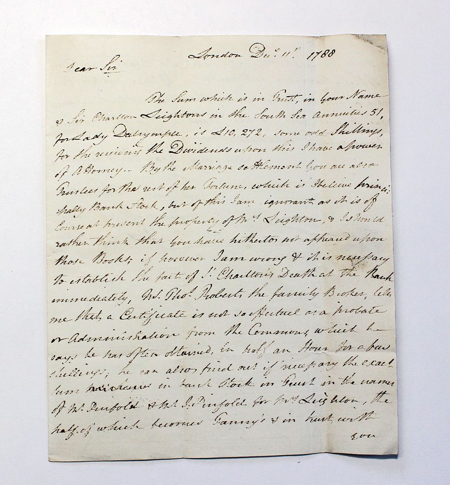 An Original Handwritten and Signed Letter from General Sir Hew Dalrymple  to Sir John Thomas, 5th Baronet.