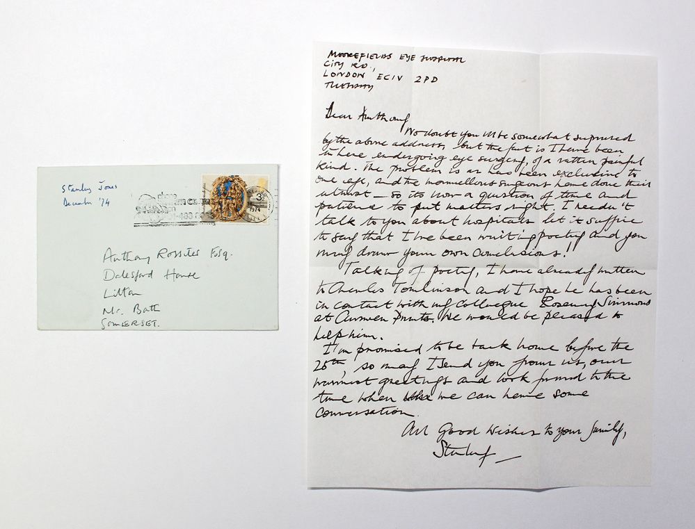 An Original Handwritten Signed Letter/Envelope from Curwen Press Printmaker Stanley Jones to Artist Anthony Rossiter