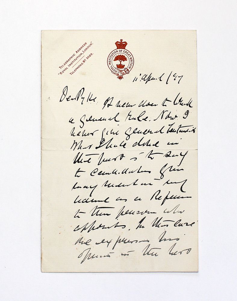 An Original Handwritten and Signed Letter from Sir James Dewar who was a Scottish Professor of Chemistry