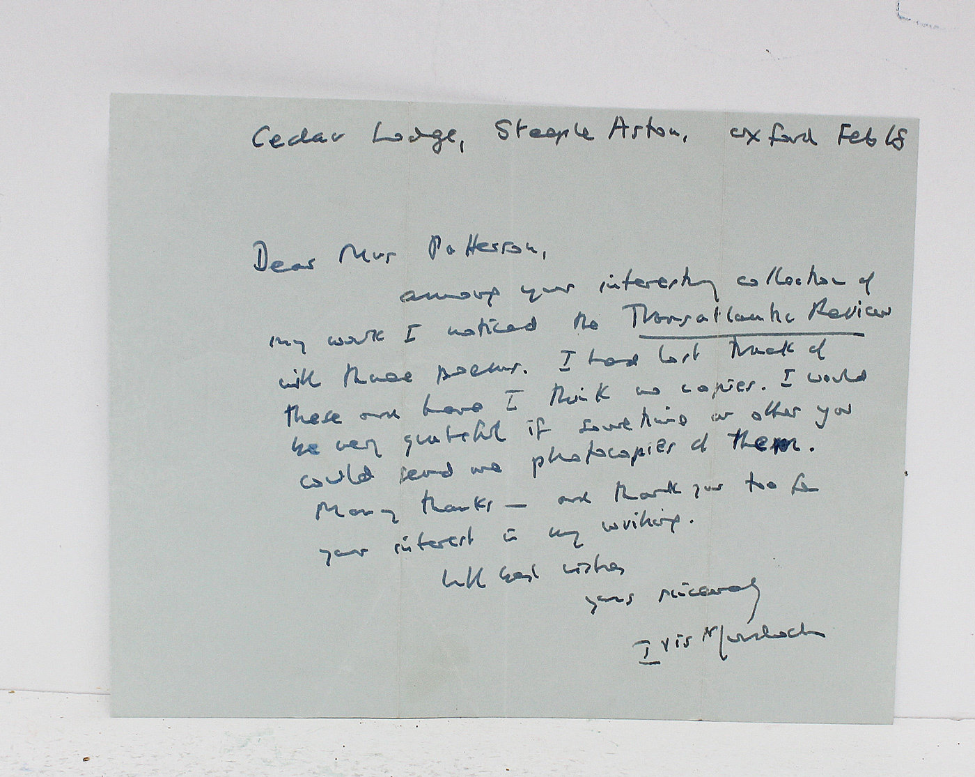 Original Signed Hand Written Letter - Iris Murdoch