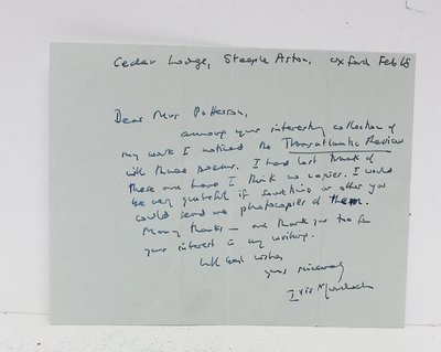 Original Signed Hand Written Letter - Iris Murdoch