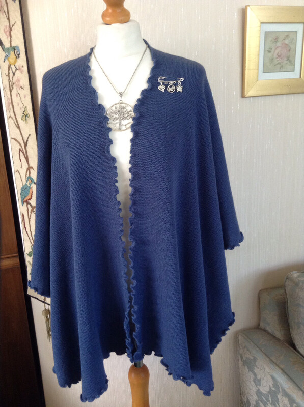 Angora Wool Cape Navy Blue 