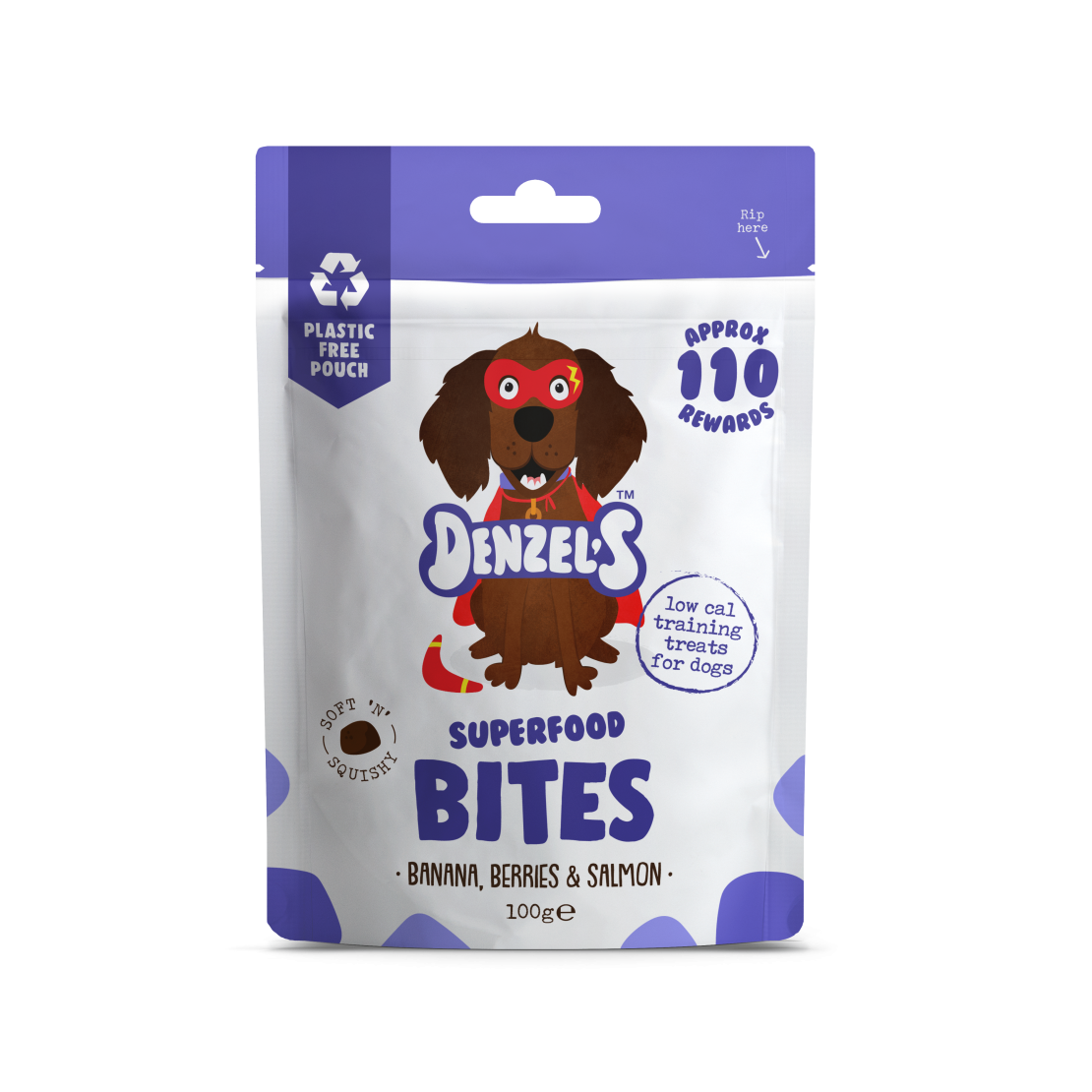 Denzel's Superfood Bites For Dogs Banana Berries & Salmon 100g