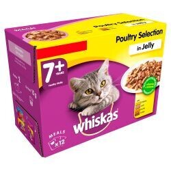 WHISKAS 7+ Cat Pouches Poultry Selection in Jelly 12x100g