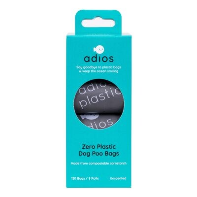 Adios Zero Plastic Poo Bags (120 bags/ 8 Rolls)