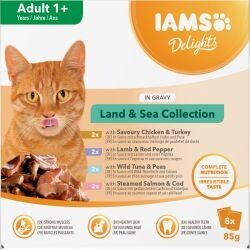Iams Delights Adult Cat Land &amp; Sea Collection in Gravy 8pk