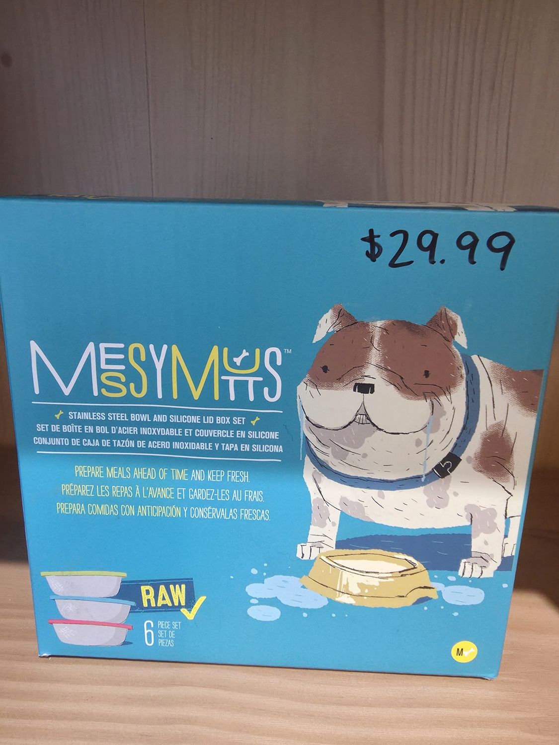 Messy Mutts 6Pc Set - 3 Stainless Bowls and Lids, Med