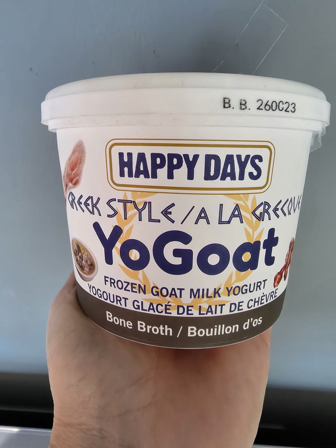 HAPPY DAYS YoGoat Bone Broth Greek Style Frozen Goat Milk Yogurt 475gm