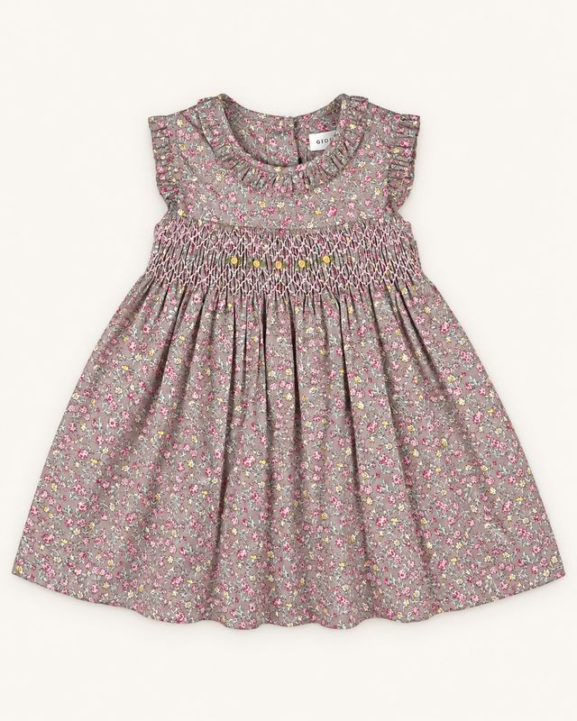 Taupe Rose Hand-Smocked Dress