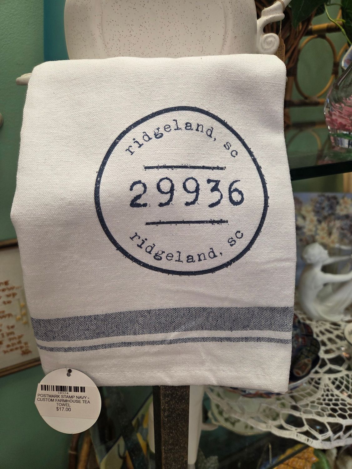 CUSTOM COTTON TEA TOWEL - BLACK POSTMARK STAMP RIDGELAND S 29936