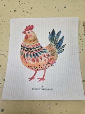 FOLK ART CHICKENS SWEDISH DISH TOWEL