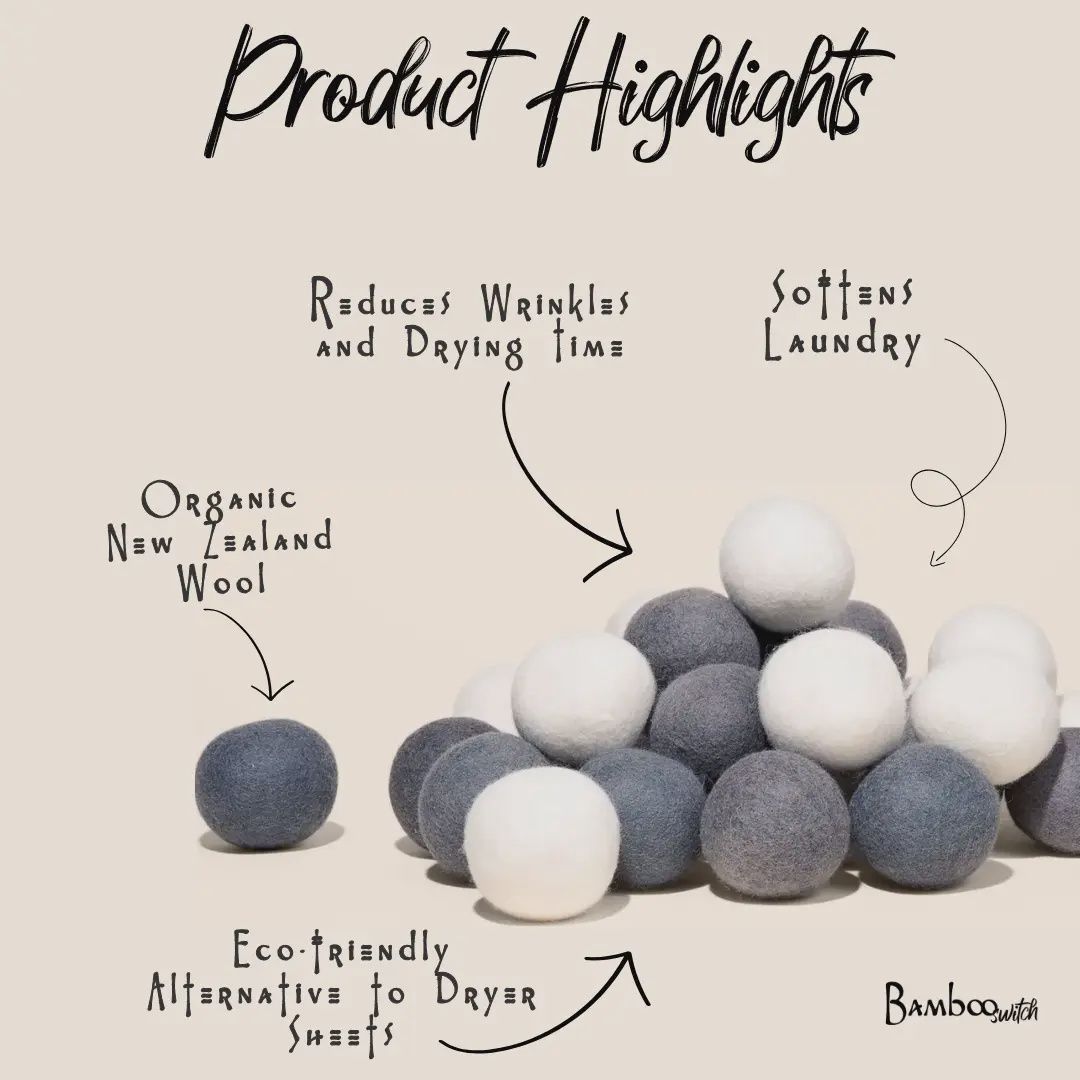 BAMBOO SWITCH ORGANIC WOOL DRYER BALLS 6 PACK