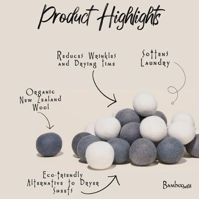 BAMBOO SWITCH ORGANIC WOOL DRYER BALLS 6 PACK