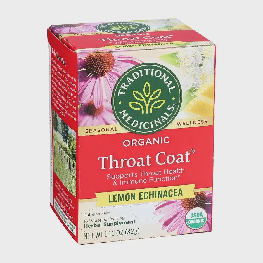 TRADITIONAL MEDICINALS ORGANIC THROAT COAT LEMON Echinacea TEA 16 BAGS