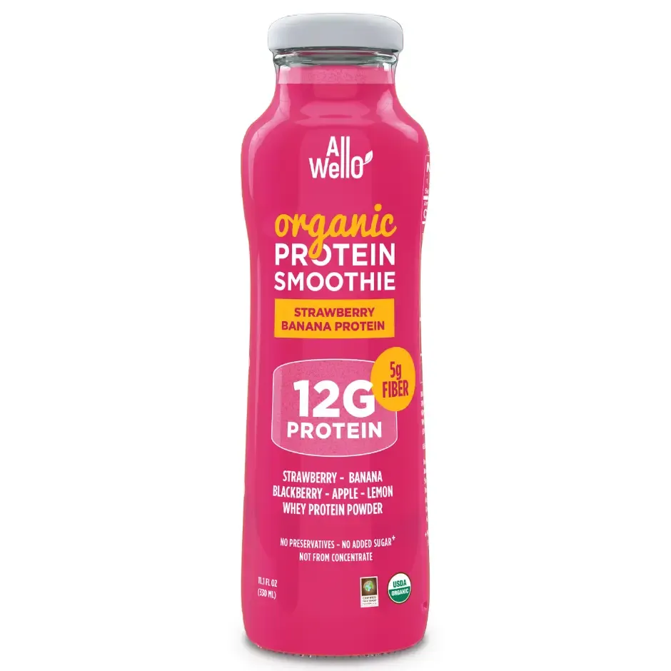 ALLWELLO ORGANIC PROTEIN SMOOTHIE - STRAWBERRY BANANA 11.1 OZ