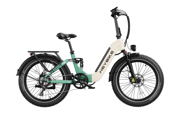 HeyBike - Horizon - Full-Suspension Folding Ebike (750w/1400w peak), Color: Cyan and Pearl
