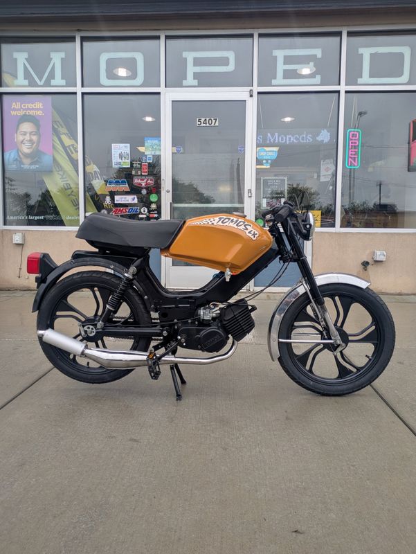 Circa 1994 Tomos A35 Custom – Black & Butterscotch Frame-Up Café Build Circa 1994 Tomos A35 Custom – Black & Butterscotch Frame-Up Café Build
