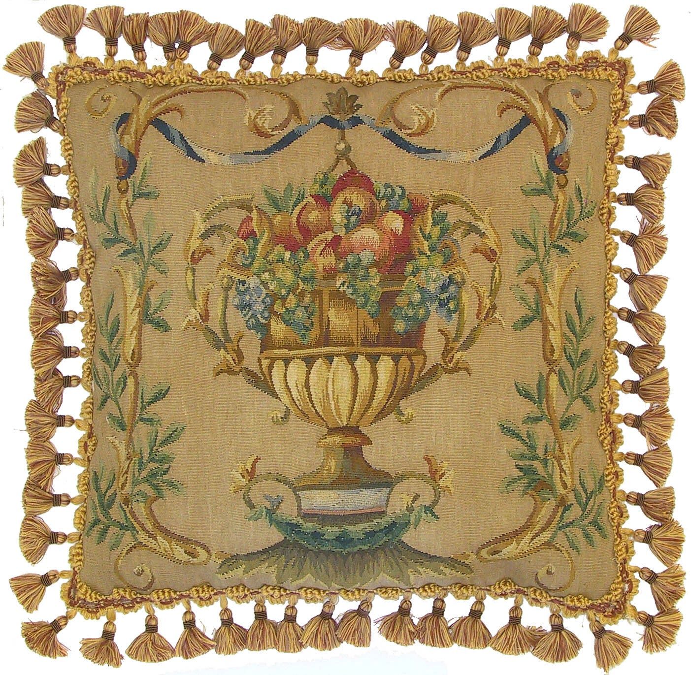 22" x 22" Tasseled Pillow with Fruit Urn