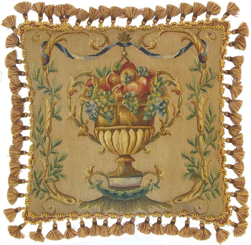 22" x 22" Tasseled Pillow with Fruit Urn