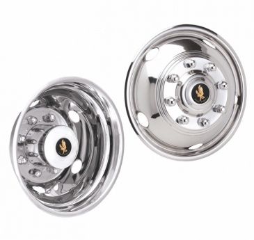 19.5" X 6.75" 8 LUG 5 HAND HOLE FOR 1999-2002 FORD F-53 POLISHED STAINLESS WHEEL SIMULATORS - SET OF 4