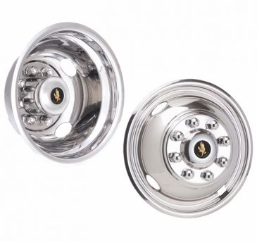 16" 8 LUG 4 HAND HOLE FOR 1990-2007 CHEVROLET SILVERADO 3500 POLISHED STAINLESS WHEEL SIMULATORS - SET OF 4