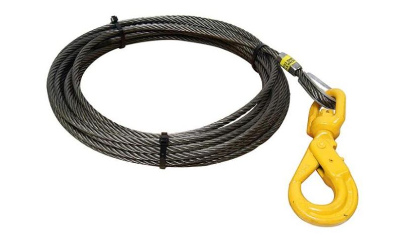 All-Grip Steel Core Winch Cable with Self-Locking Swivel Hook, Length: 50ft, Size: 1/2"