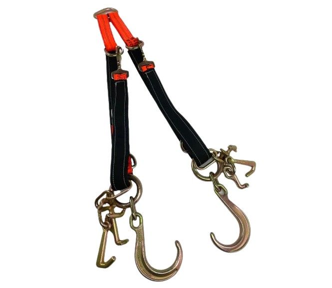 2" X 56" Multi Axle Bridle w/ 8" Sport J Tow Hook, Frame Hooks R, T and J, Twisted Snap Hook, Colors: BLACK